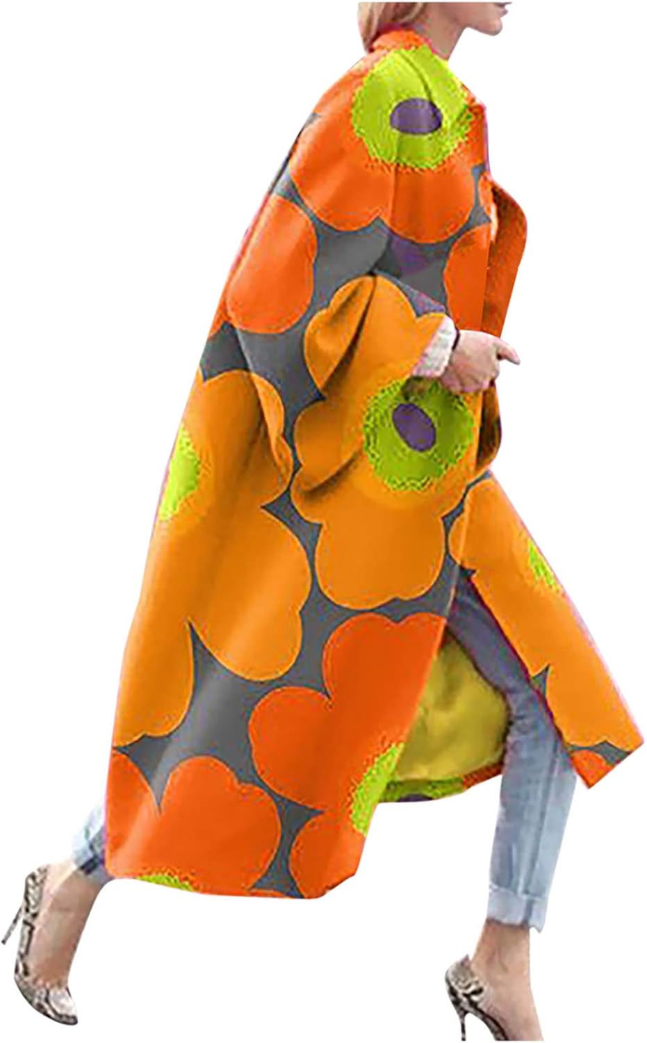 WooCo Long Cardigans for Women Plus Size Fall Winter, Long Sleeve Fashion Printed Open Front Long Trench Coat Jacket at  Women’s Clothing store