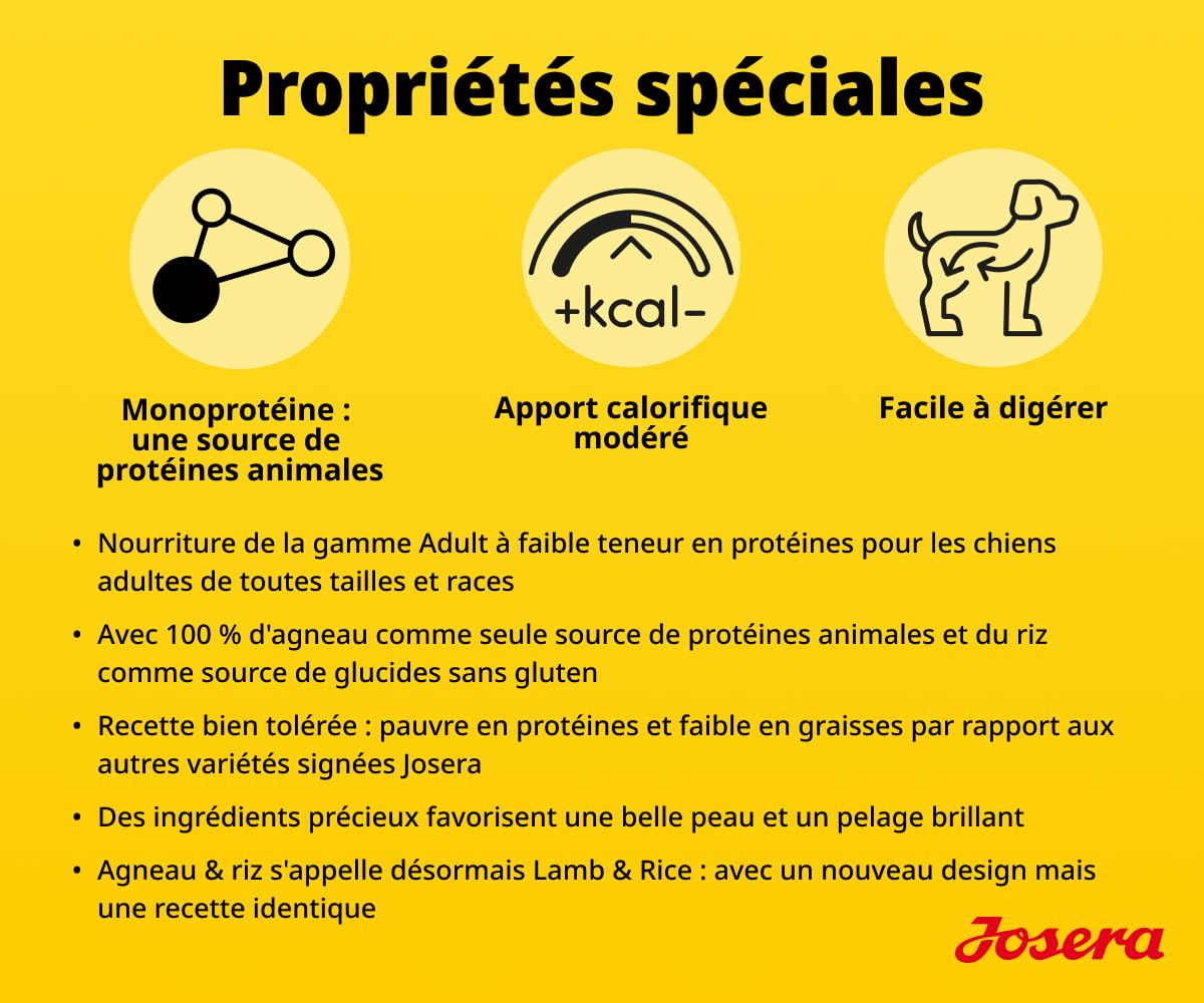 JOSERA Adult Agneau & Riz (1 x 12,5 kg) | Croquettes pour Chiens Adultes | Monoprotéine - 100% Agneau | Faible teneur en protéines et en matières Grasses - très Bien toléré | sans Gluten | Lot de 1