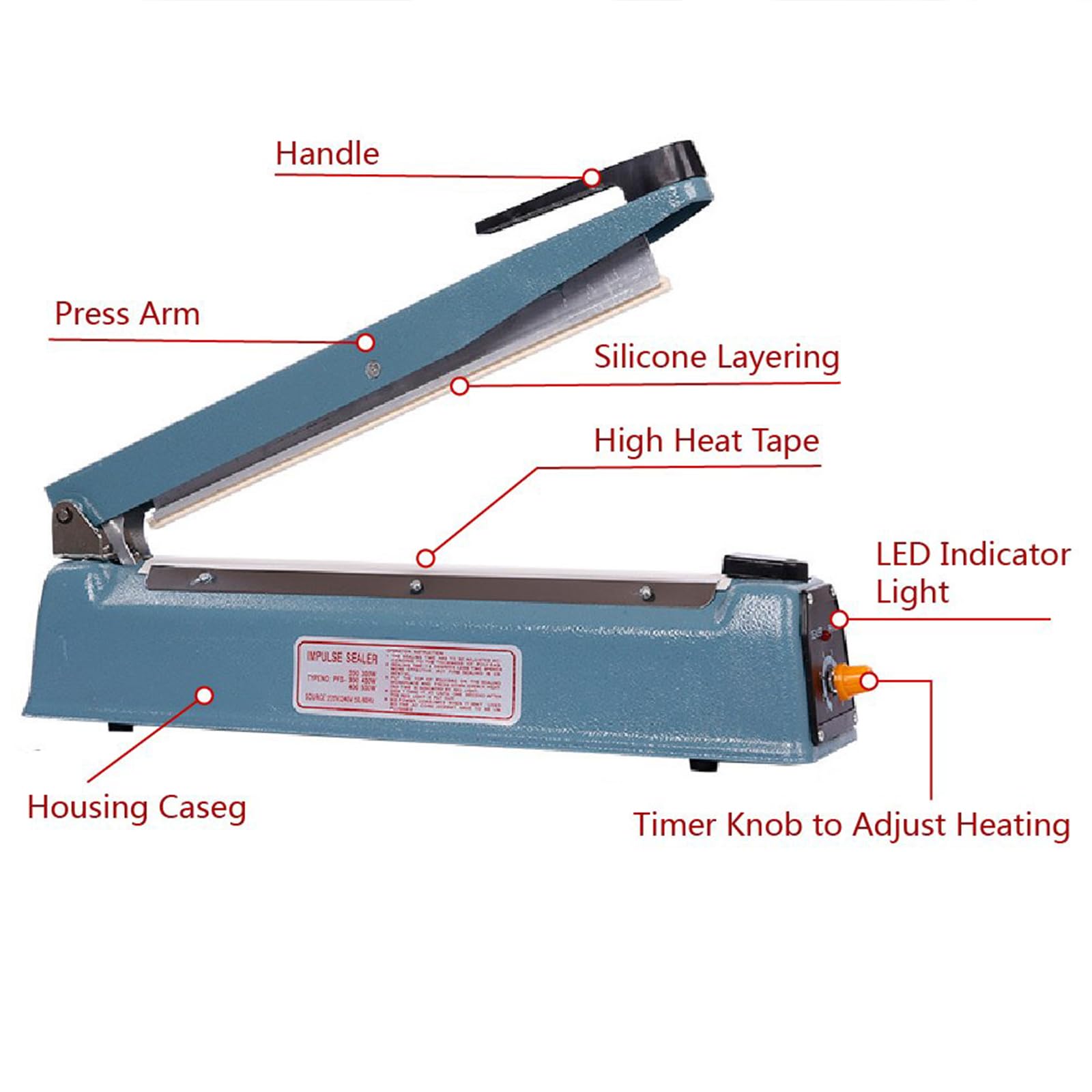 Scelleuse thermique à impulsion, thermoscelleuse manuelle pour sacs en polyéthylène, thermoscelleuse, voyant LED, scelleuse compacte pour sacs de restauration rapide, contrôle précis du temps et de la