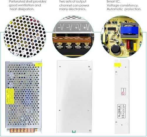 Miniatura 4 de Aclorol Fuente de alimentación de 5 V, 60 A, 300 W, 110 V220 V CA a CC 5 V 60 amperios, transformador universal de conmutación de controlador,