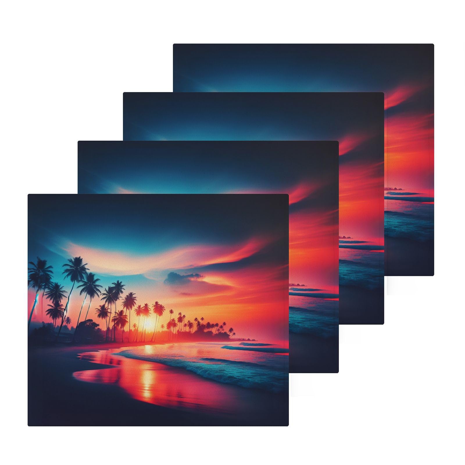 YANENDIE Beach Sunset Palm Trees Washcloths Towels, Highly Absorbent and Soft Cotton Face Cloths, 4 Pack Quick Dry Wash Cloths - 12 X 12 Inches