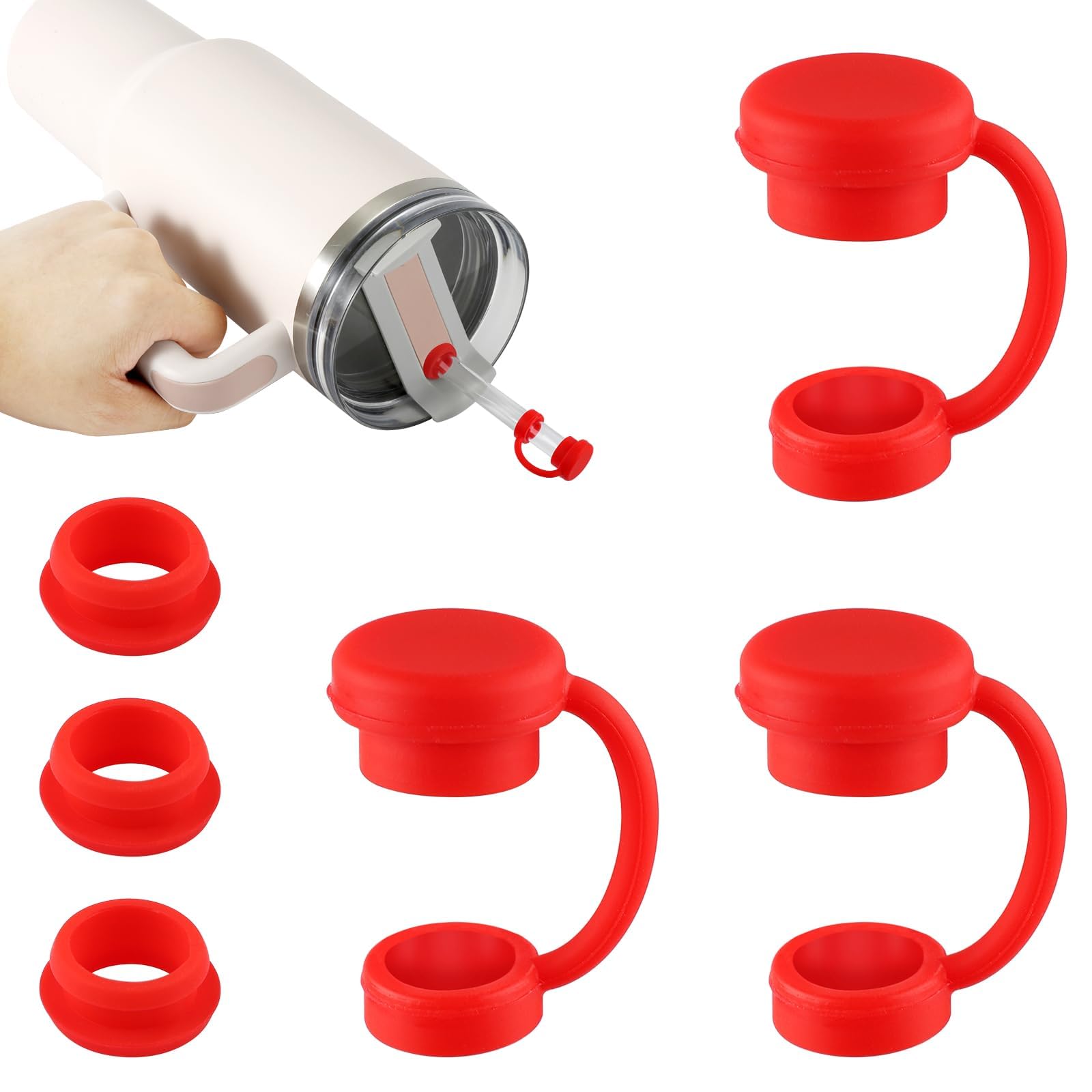 3pcs Spill Stopper with 3pcs Straw Cover for YETI, Silicone Straw Cover Topper Caps Leak Proof & BPA Free Compatible with YETI Cups Tumbler Mug Accessories (Red)