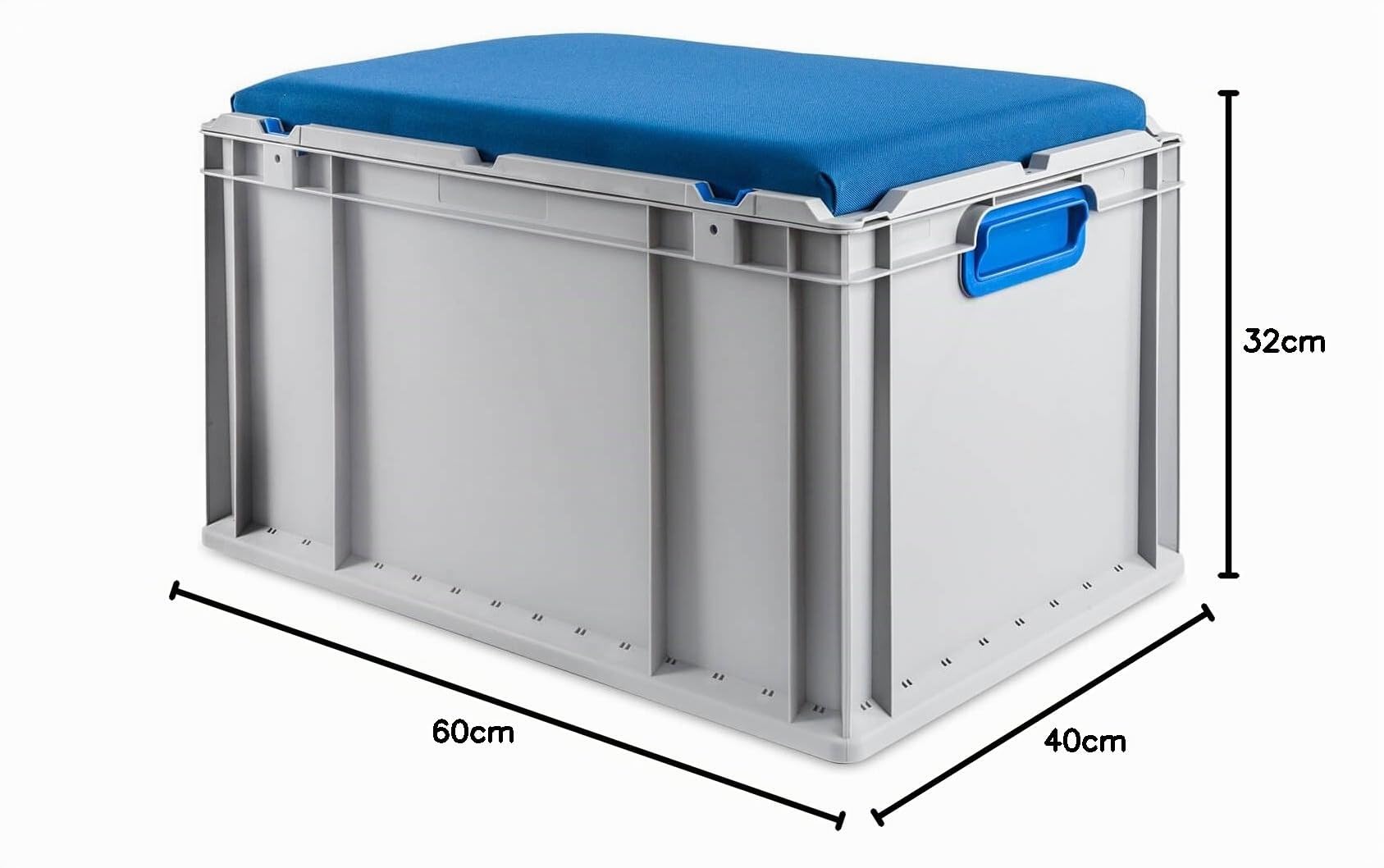 aidB Eurobox NextGen Seat Box, blau, (600x400x365 mm), Griffe geschlossen, Sitzbox mit Stauraum und abnehmbarem Kissen, 1St.