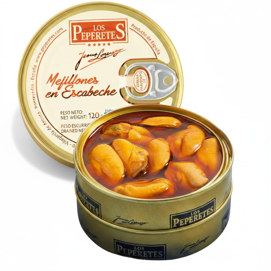 LOS PEPERETES Mejillones en Escabeche 12-14 Piezas 120 g Mejillón Gallego Premium Conserva Gourmet