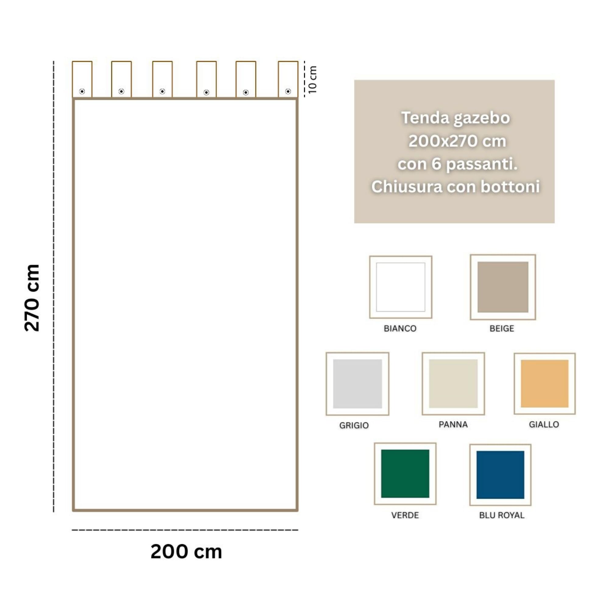 Morbidissimi – Tenda Gazebo Idrorepellente e Resistente, Tenda da Esterno 200x270 cm Per Gazebo, Dotata di Passanti Con Chiusura A Bottone, 100% Made in Italy - Bianco