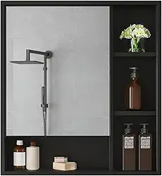 Armário Banheiro De Parede 1 Porta Com Espelho Selene Casa JD (Preto)