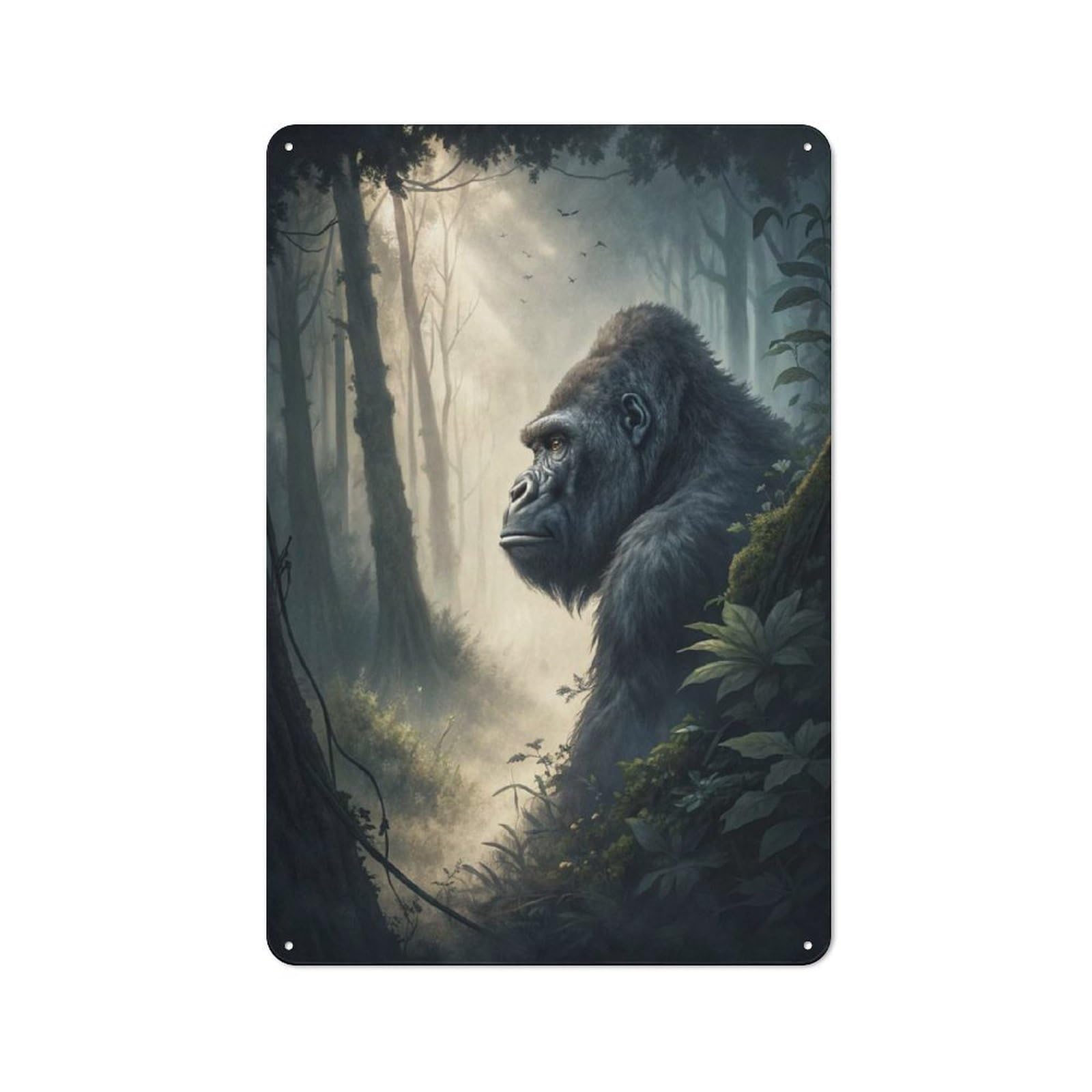 Gorilla in A Misty Forest Decorative Metal Sign 30x20cm, Country Style Bistro Wall Plaque for Kitchen, Cafe, Pantry Or Dining Room