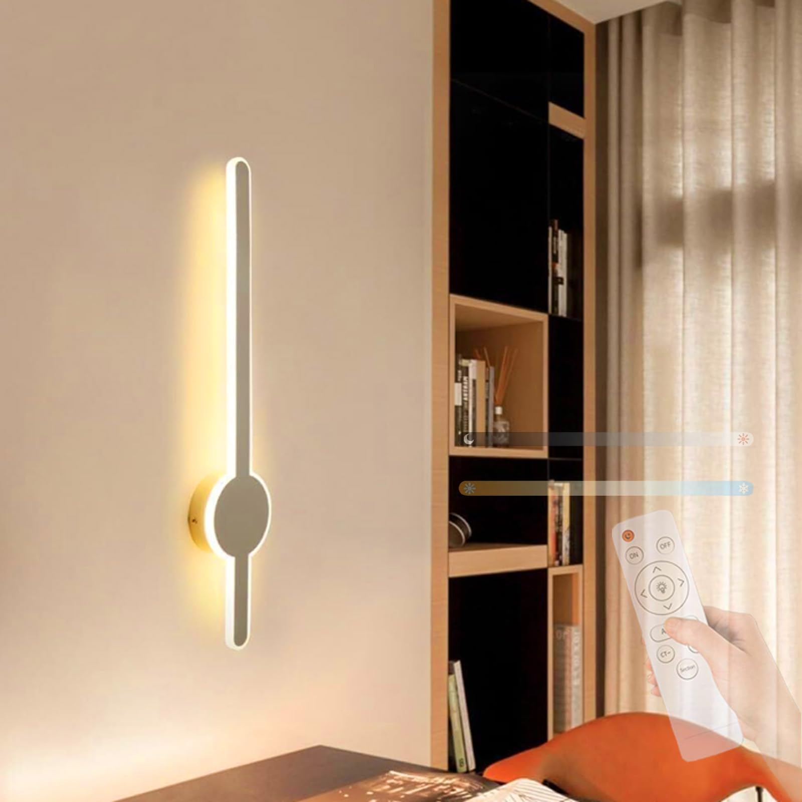 HCZKIUJY LED Wall Lamp - Modern Wall Sconce with 2700K-6500K Adjustable Light, Long Wall Lighting for Living Room, Hallway, Stairway, Bedroom, Corridor, Hotel, Office (White-100cm)