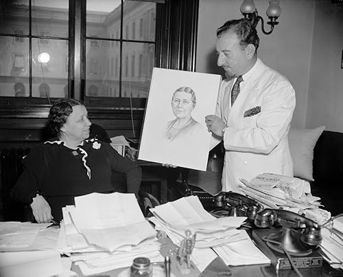 Hattie Caraway (1878-1950) Namerican Senator From Arkansas Artist Edward Solto Presents Hattie Caraway With Her Official Reelection Campaign Picture