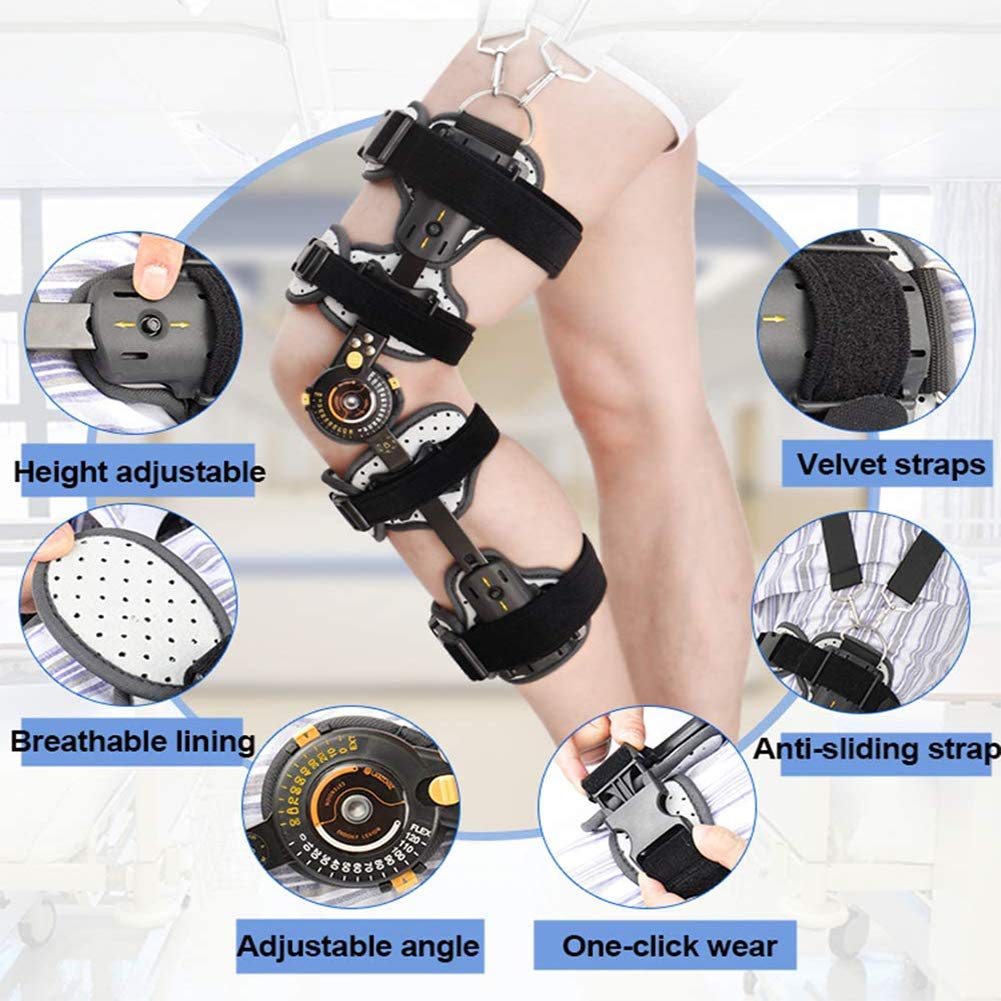 IBOWZ Tutore per Ginocchio Supporto per immobilizzatore per lesioni rotulee Post operatorio Regolabile Supporto per Ginocchio Rom incernierato Ideale per lesioni Acl/Legamento/Sport