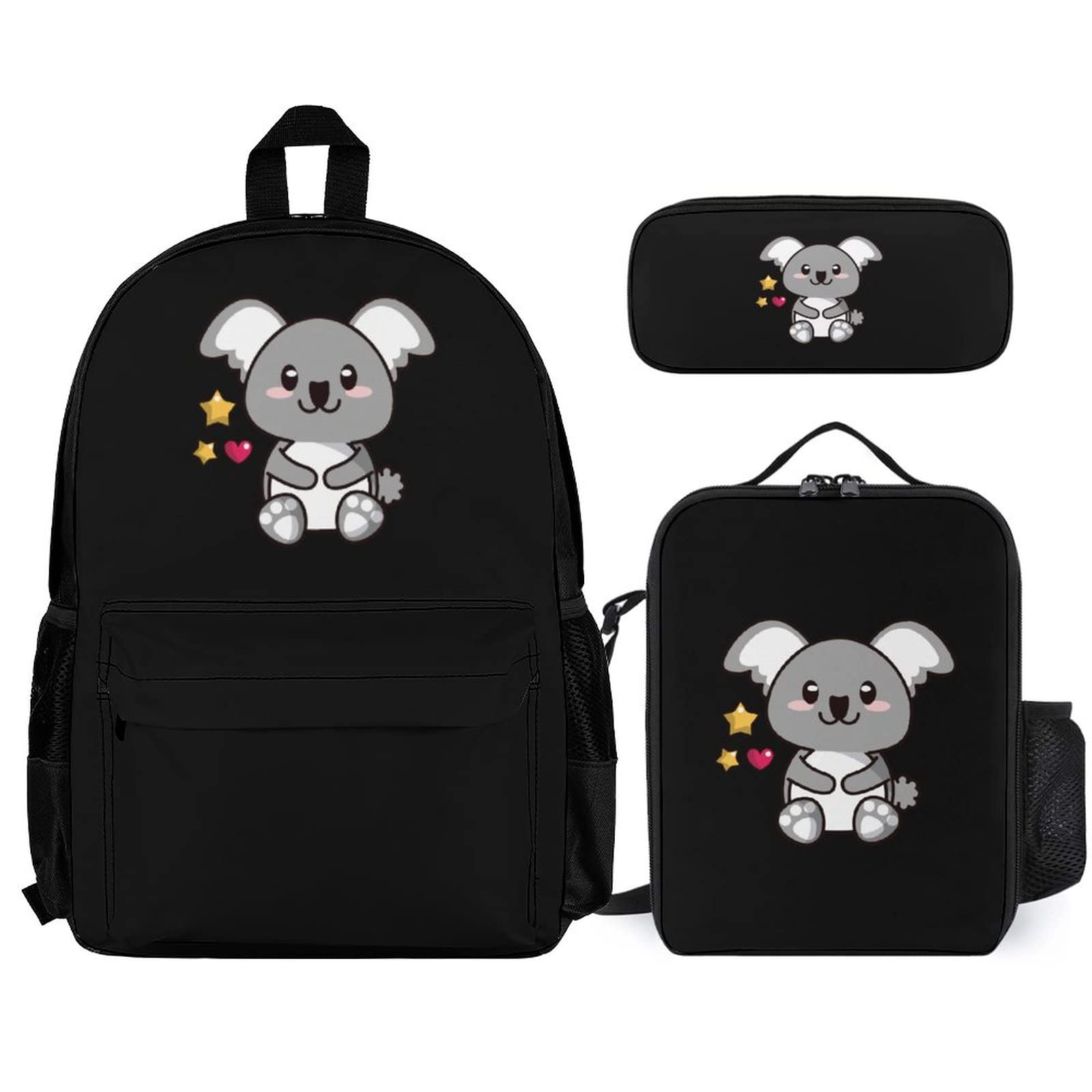 Cute Klola Printed 3 Pcs Backpack Set Basic Daypack Sets Casual Shoulder Bag with Lunch Box and Pencil Case for Women Men