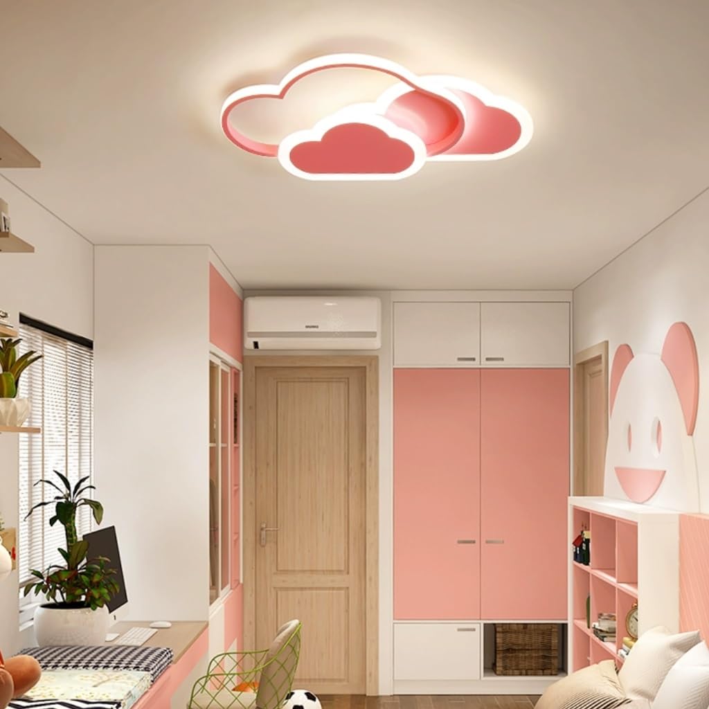 Children's LED cartoon ceiling light With remote control Infinite dimming Creative chandelier Children's toy light Creative Boys and Girls' Room Living room bedroom corridor ( Color : Pink , Size : 42