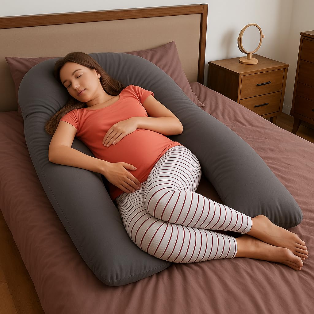 Hometex 9ft U-Shaped Pregnancy Pillow – Full Body Maternity Support with Removable Case (Grey)