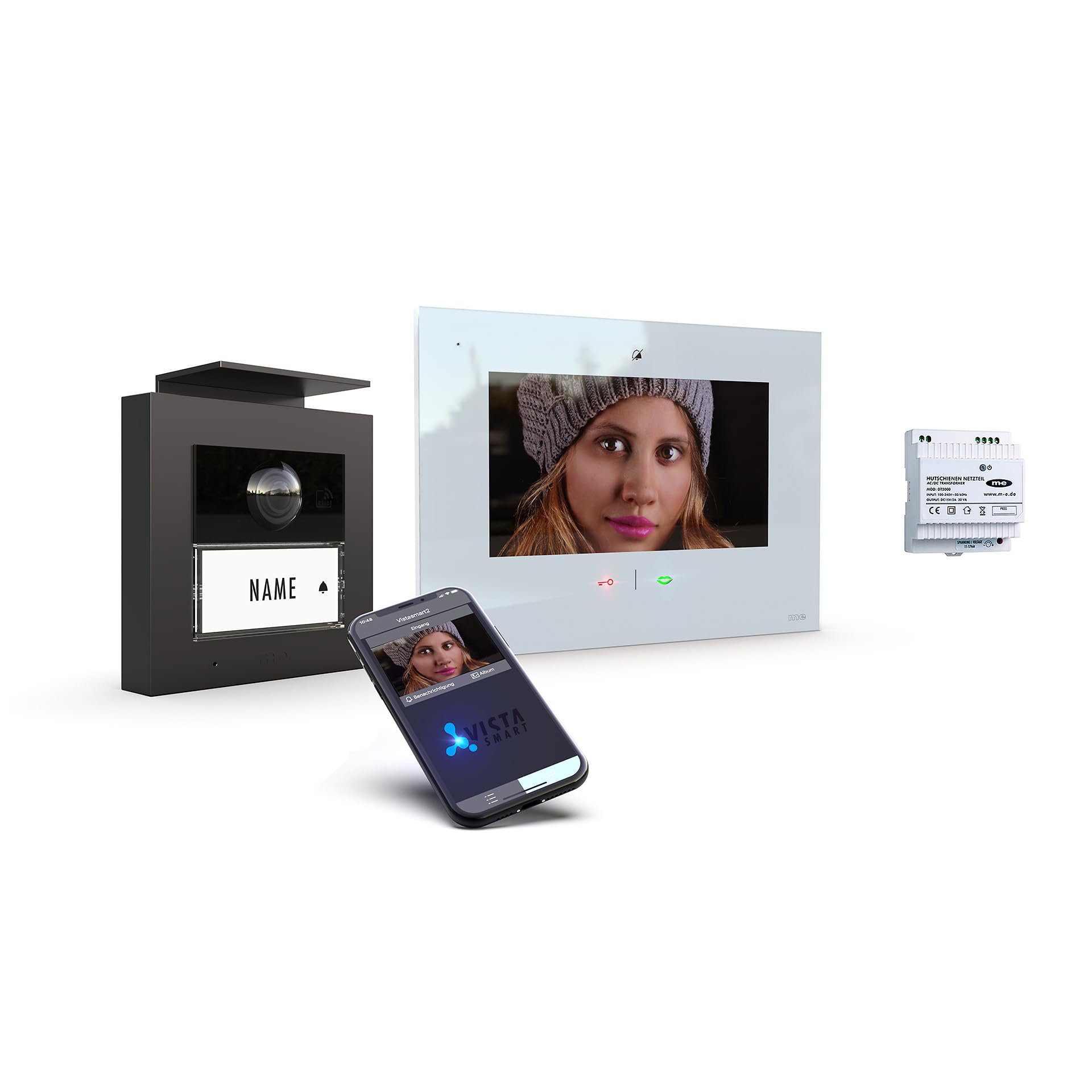 m-e iP Video-Türsprechanlage RFID anthrazit/weiß | Aluminium Außenstation für 1-Familienhaus | 7“ Innenstation | Türklingel mit Kamera | Freisprechanlage Video Sprechanlage Einfamilienhaus 4-Draht