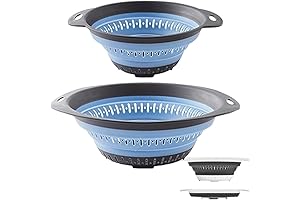 2 Pcs Kitchen Essential Collapsible Colanders and Strainers For Vegetable and Fruit In Blue 1.3L+2.5L