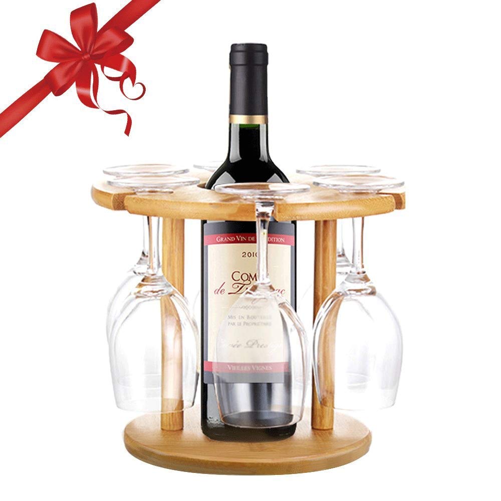 Estantes para Vino Soporte para Copa de Vino Marco de Botella de Vino de bambú Soporte para Copa Boca Abajo Soporte de exhibición para Copa Soporte para Botella de Vino Estante para Vino