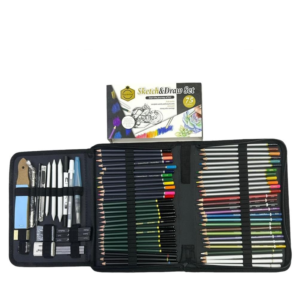 53ARTS 75 Pcs Drawing Pencils for Artists Kit Sketching and Drawing Colored Pencils Set Sketchbook Art Supplies Painting Graphite Professional Art Pencils Kit for Teens & Adults