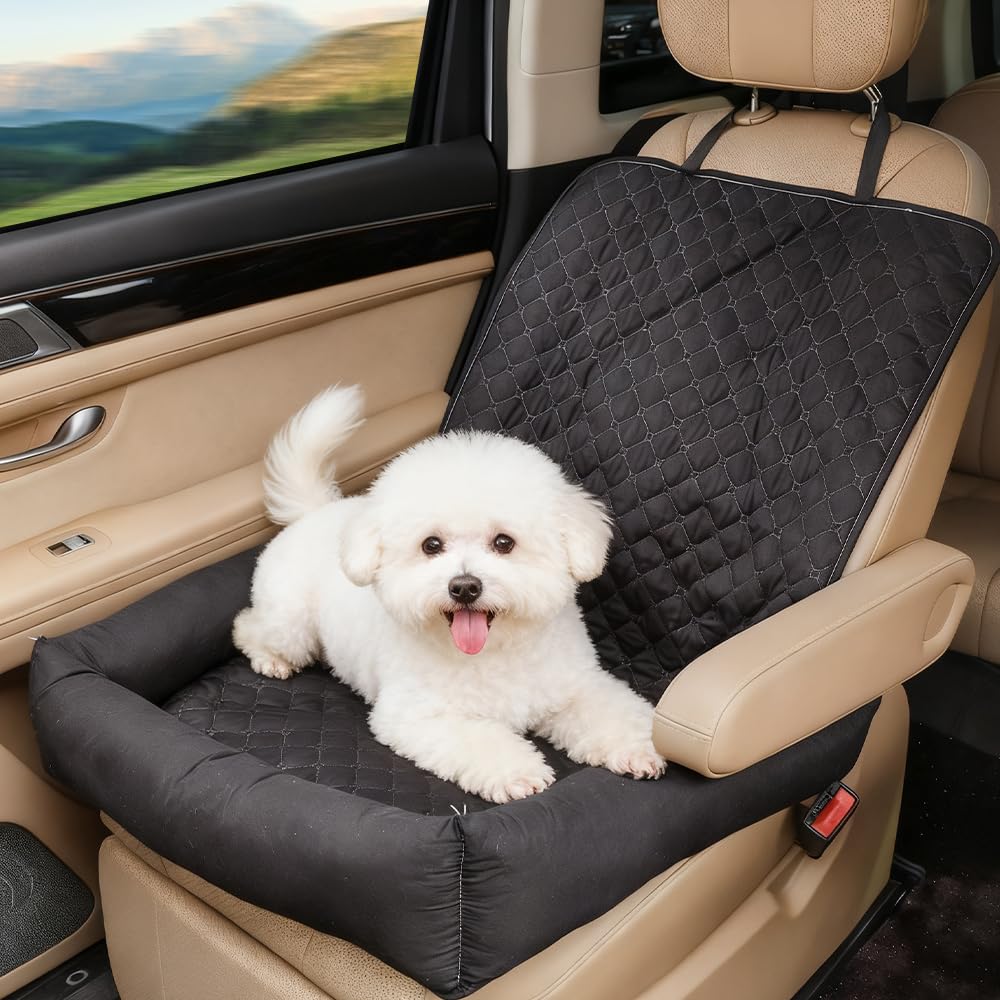 Weciau Dog Car Seats, Waterproof Dog Car Bed for Back and Front Seats, Washable Dog Booster Seat with Non-Slip Base, Pet Car Seat for Small Medium Dogs and Cats (Black)
