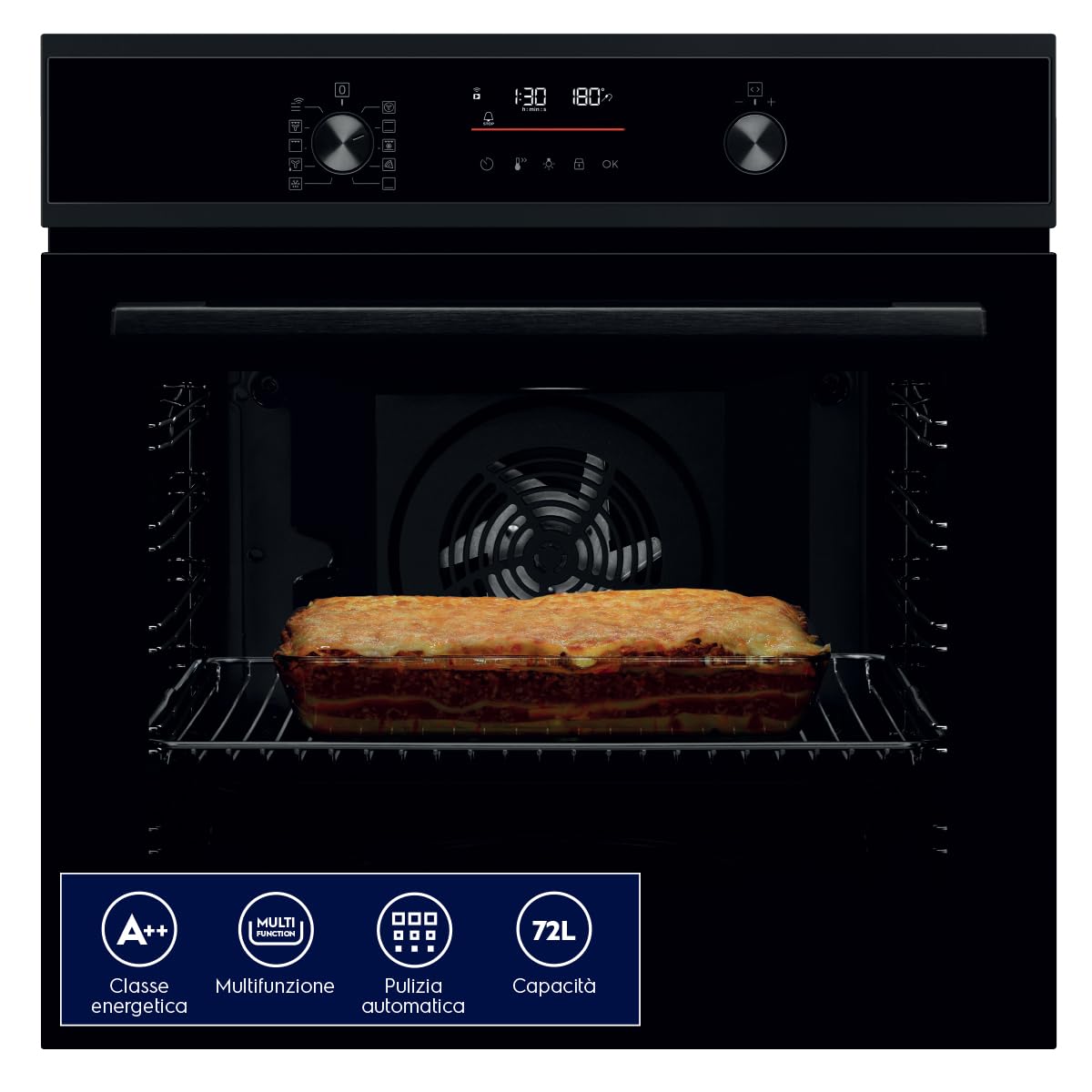 EOF6P46WH - Horno empotrable eléctrico ventilado multifunción con parrilla pirolítica (72 litros, 60 cm), color negro