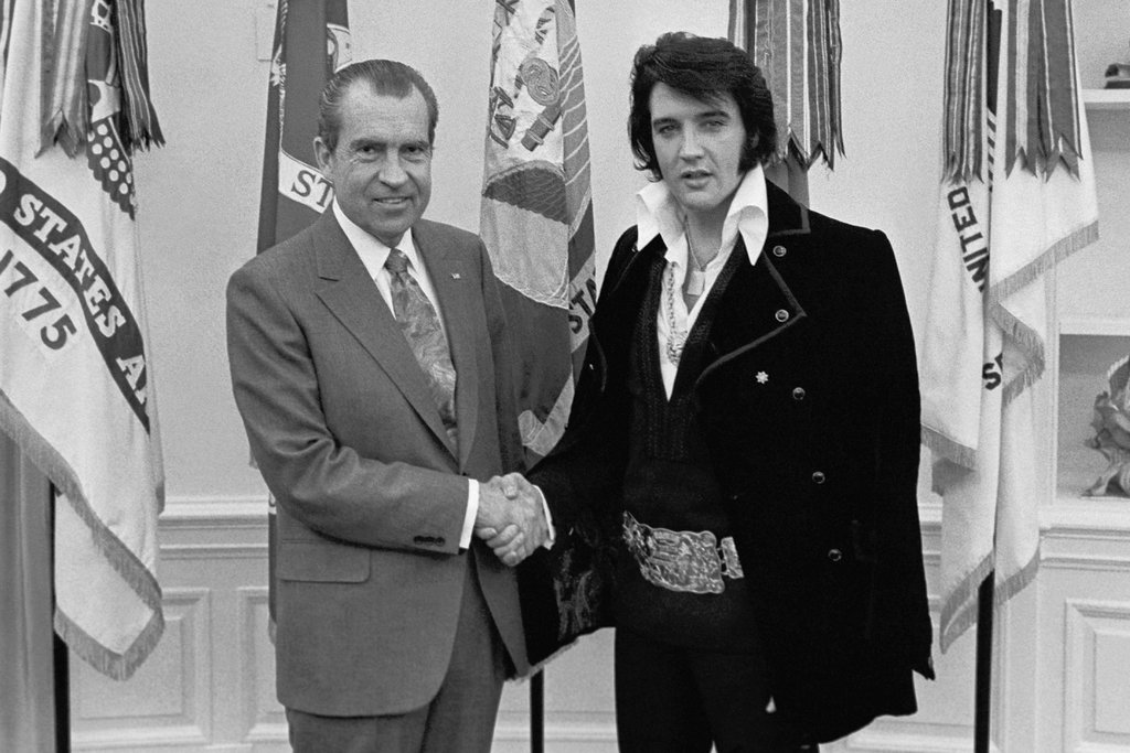 President Richard Nixon Meets The King American Pop Culture History 1970 White House Photo Funny Iconic Image Music Richard Nixon Poster Classic Rock n Roll Cool Wall Decor Art Print Poster 12x18