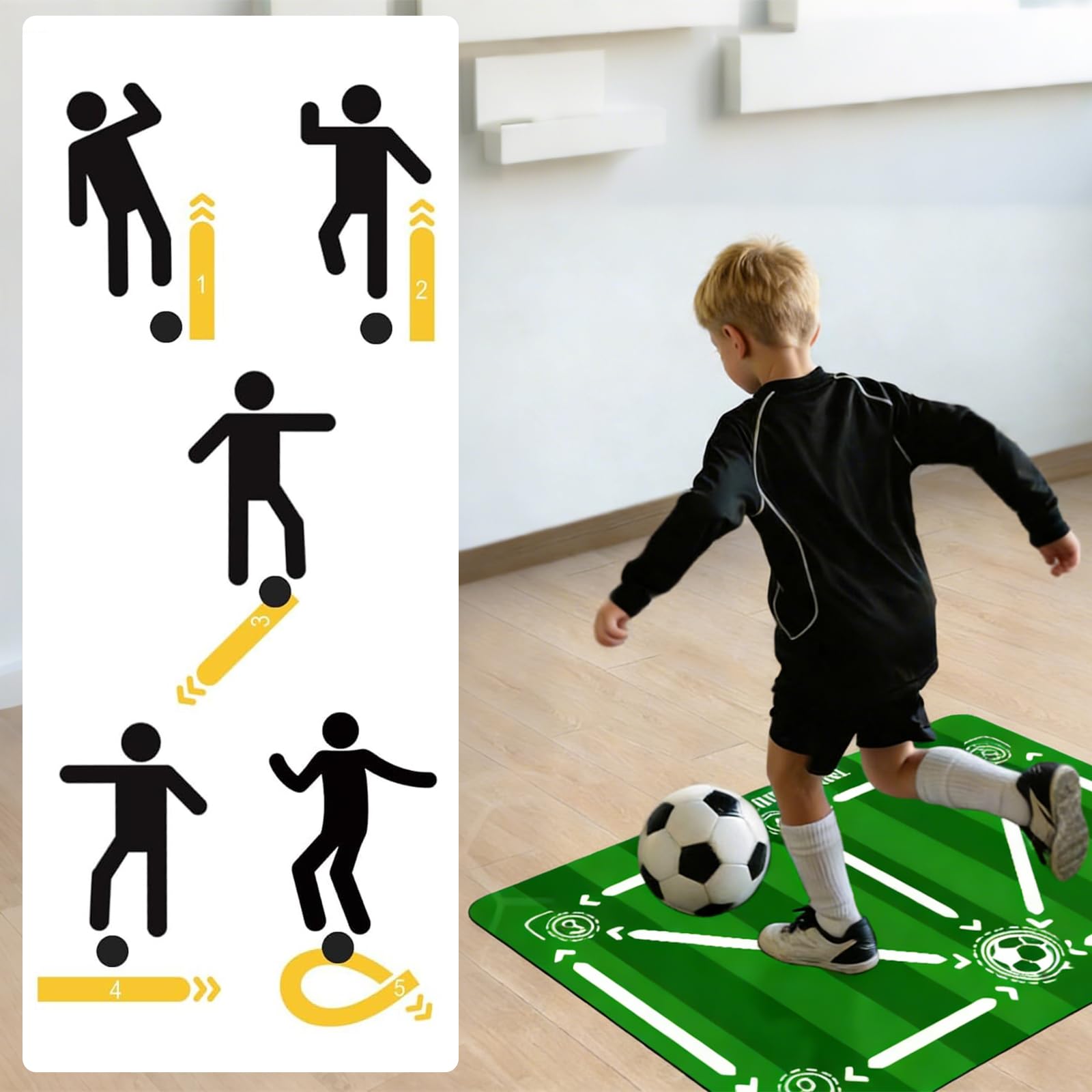 Tappeto Calcio, Tappeto Calcio Allenamento, Allenamento Calcio, Tappetino da Allenamento Antiscivolo, per Il Controllo Palla e Dribbling, per Allenamento Tecnico a Casa, Giardino