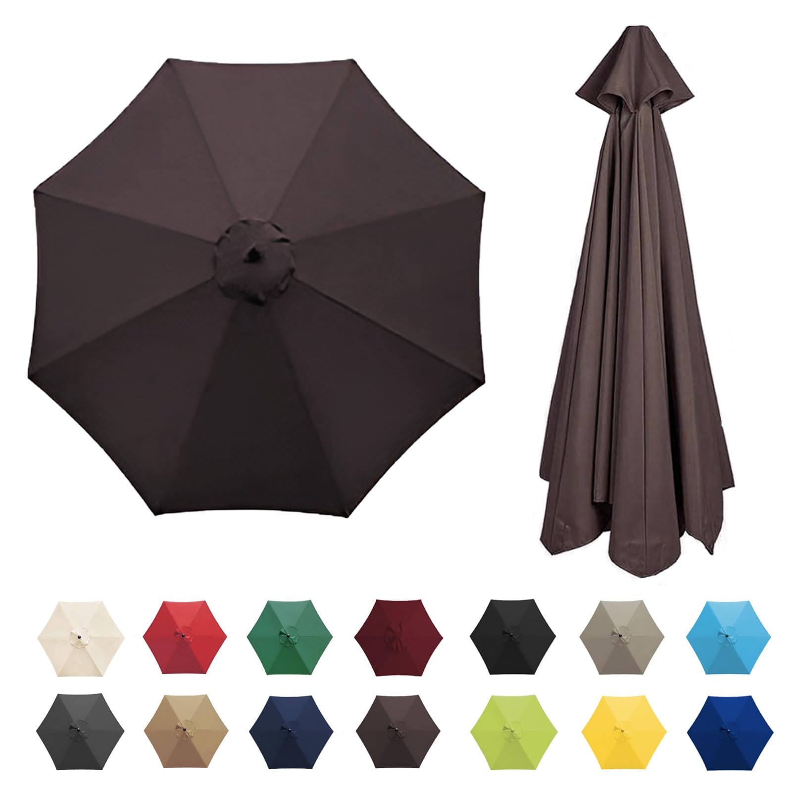 Universal Umbrella Replacement Cloth 6 Arms/8 Arms，Patio Umbrella Cover Cloth ，Replacement Parasol Canopy，2.7 M/3.0M，Parasol Umbrella Replacement Cover (Canopy Only) ( Color : Brown , Size : 6 Ribs 2.
