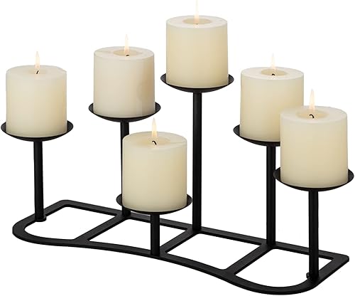 LANLONG Portavelas de chimenea 9 candelabros para velas de pilar soporte de vela negro mesa de hierro decoración de piso de manto decoración de