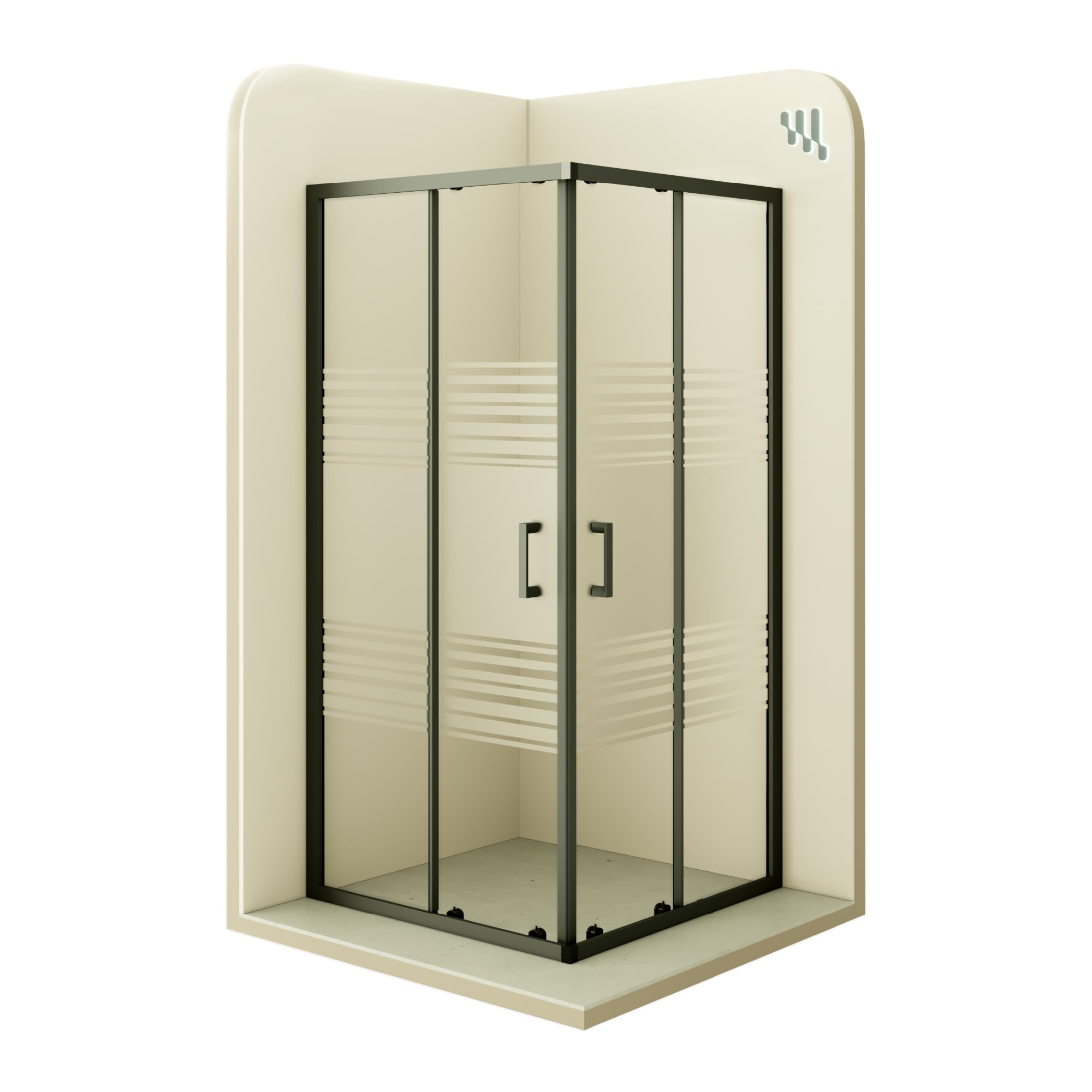 Mampara de Ducha Diana 80x80x180cm, REVERSIBLE, Puertas Correderas, Ajuste 77.5-79.5x77.5-79.5cm, Perfiles Negros, Cristal Templado Parcialmente Satinado 6mm