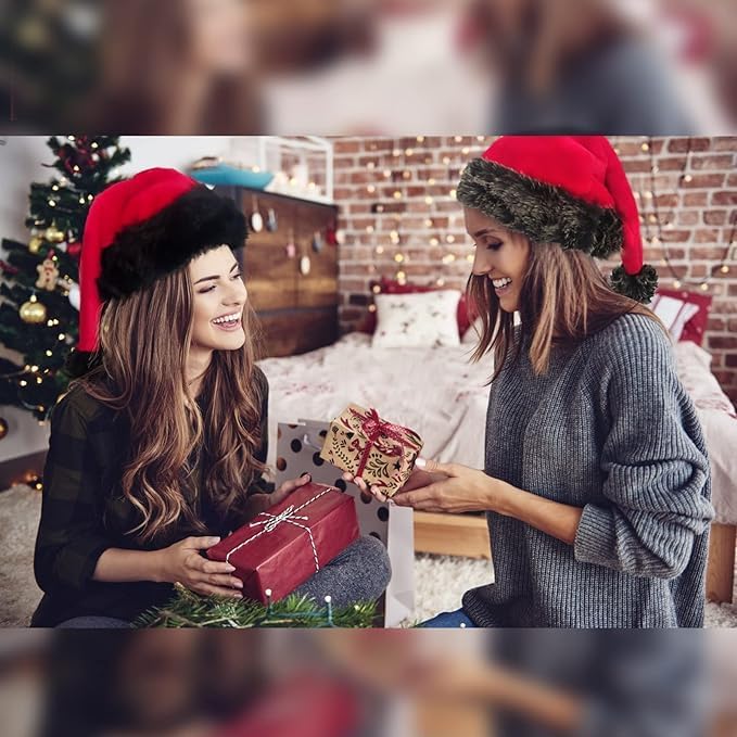 Christmas Hat, Santa Hat Red edged Black fluffy, Christmas hats Short Plush, Xmas Cap for New Year Festive Party - Image 7