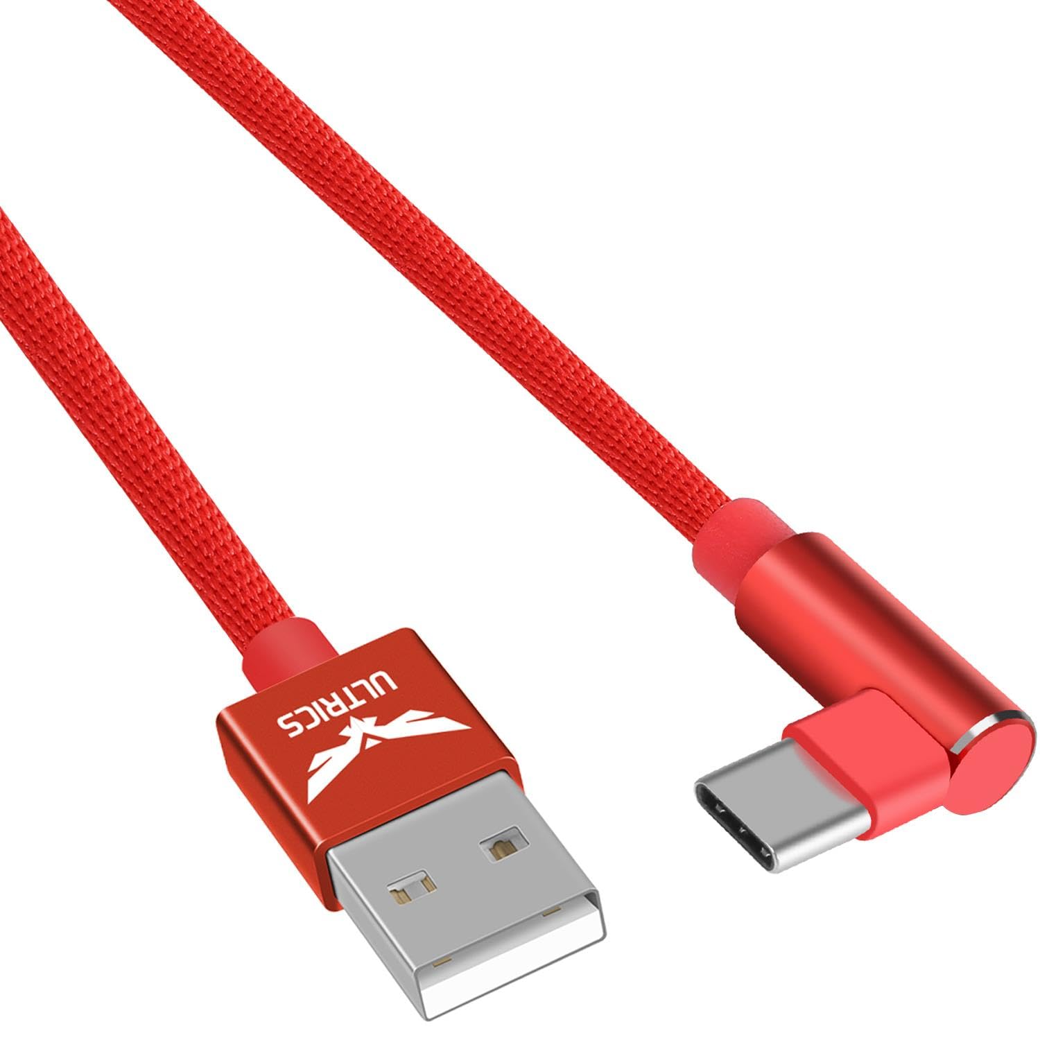 ULTRICS USB C Cable, Right Angle Type C Charger Lead 3.1A Fast Charging 90 Degree, Braided Cable USBC Compatible with iPhone 15 Pro Samsung Galaxy S22/S21/S20/S9 (Red, 1 m)