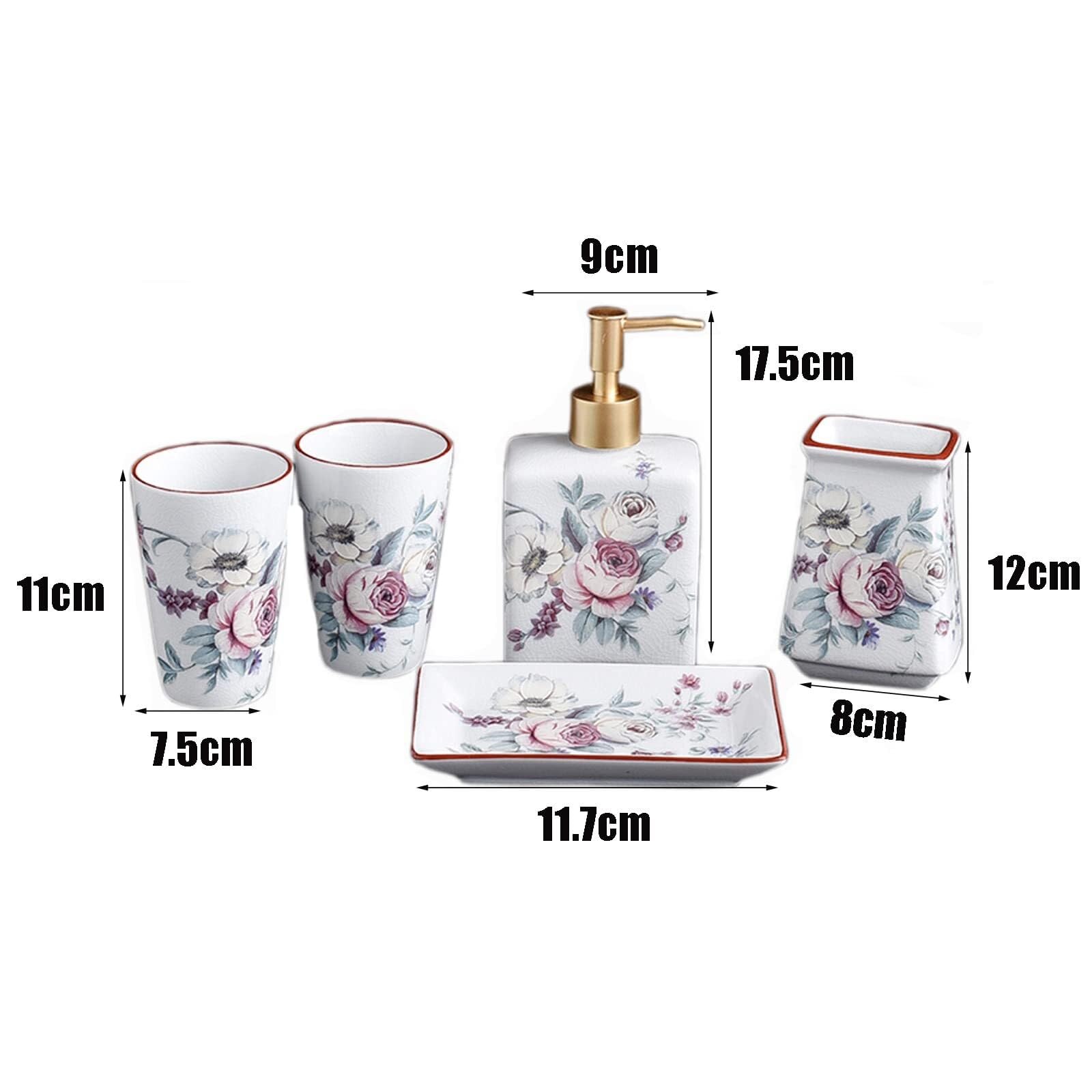 Set di accessori per il bagno Inclusi 1 portaspazzolino, 2 bicchieri for gargarismi, portasapone, dispenser for lozione, 5 pezzi Arredamento per gli affittuari(White)