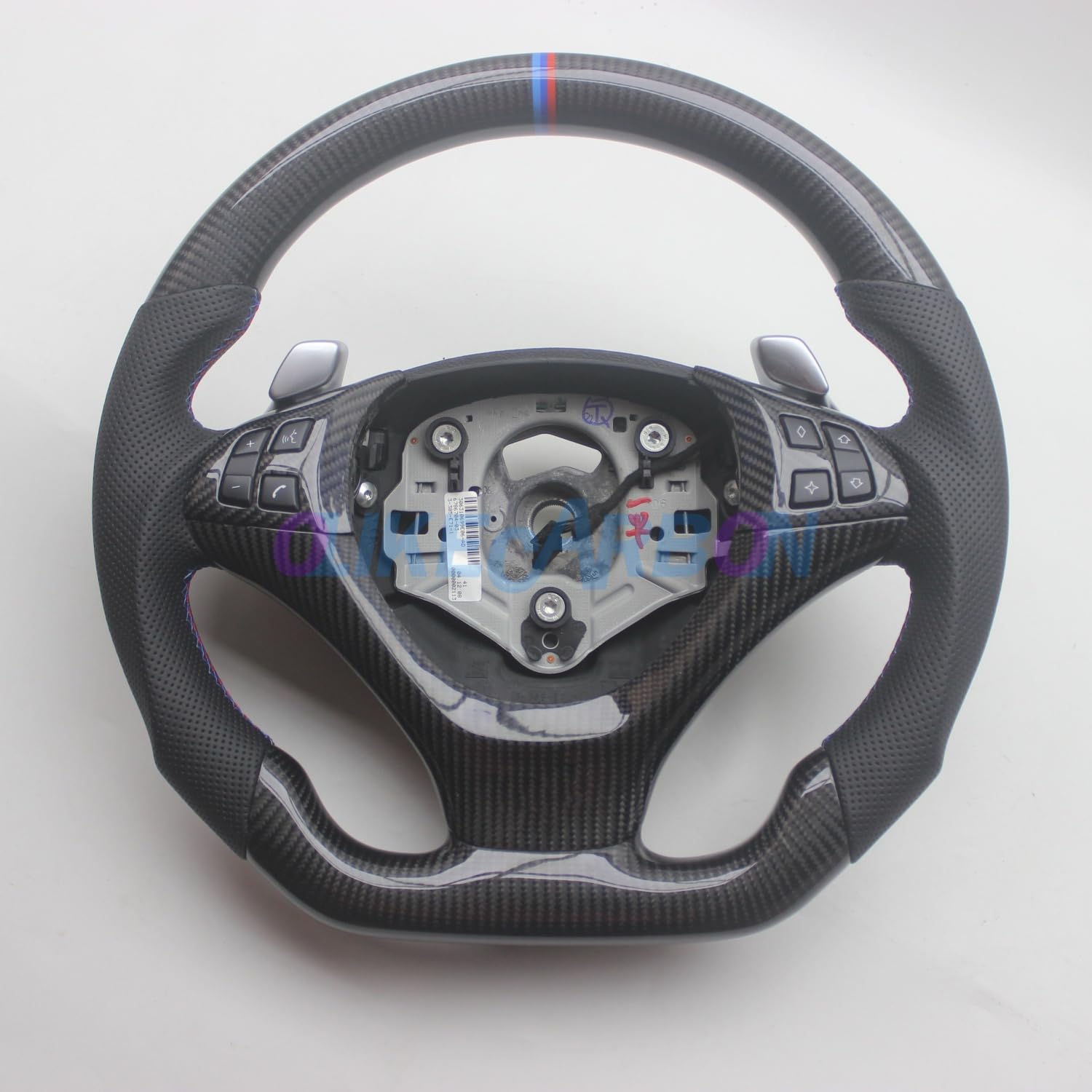 Replacement D Shape Real Carbon Fiber Leather Steering Wheel Compatible With BMW X5 M E70 X6 M E71 2009-2014 (With Paddles)