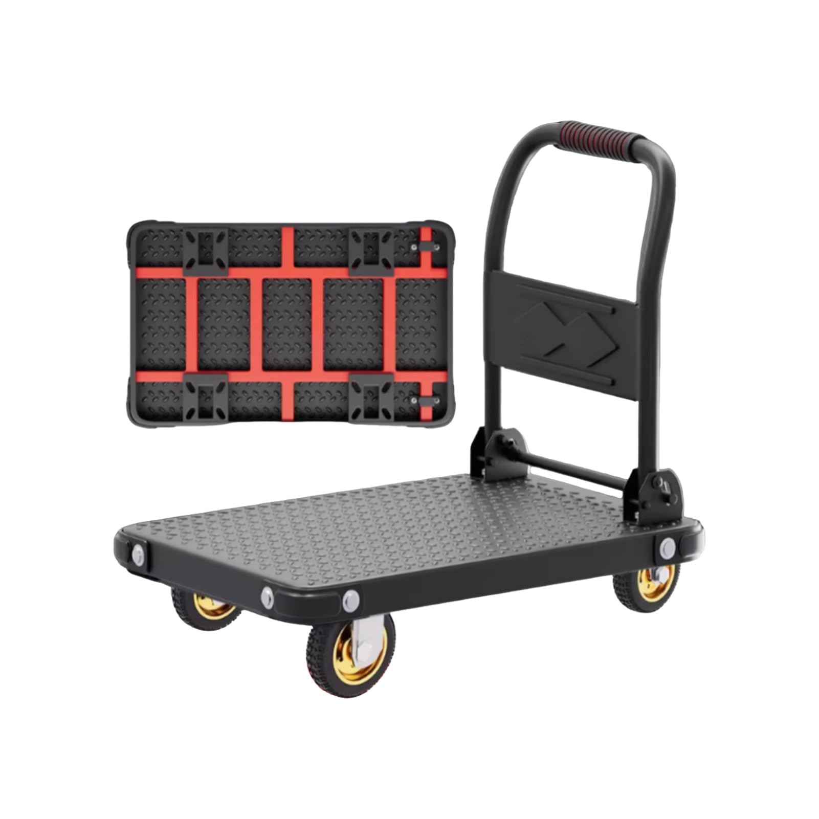 Carro for paletas con Plataforma de Alta Resistencia, con Ruedas de Freno silenciosas giratorias de 360 ​​​​°, Carro de Mano de Plataforma Plana de Acero al Carbono