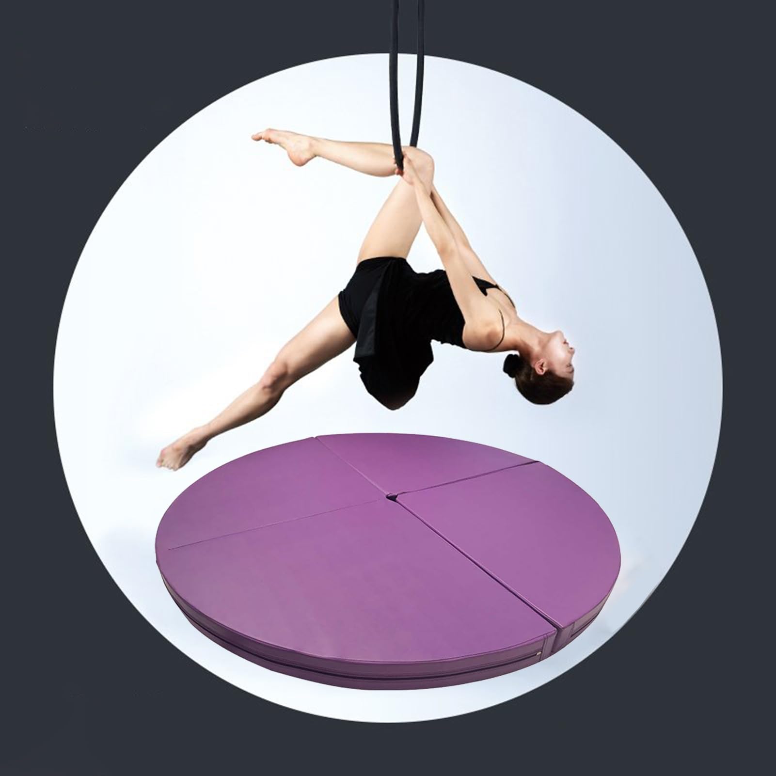 ASerZenith Safety Aerial Yoga Ring/Pole Dance Mat Thickened, Metal Lyra Hoop Pole Crash Mat, Adult Kids Fitness Stripper Pole Mat Foldable, Yoga Mat,Purple-150cmx3cm