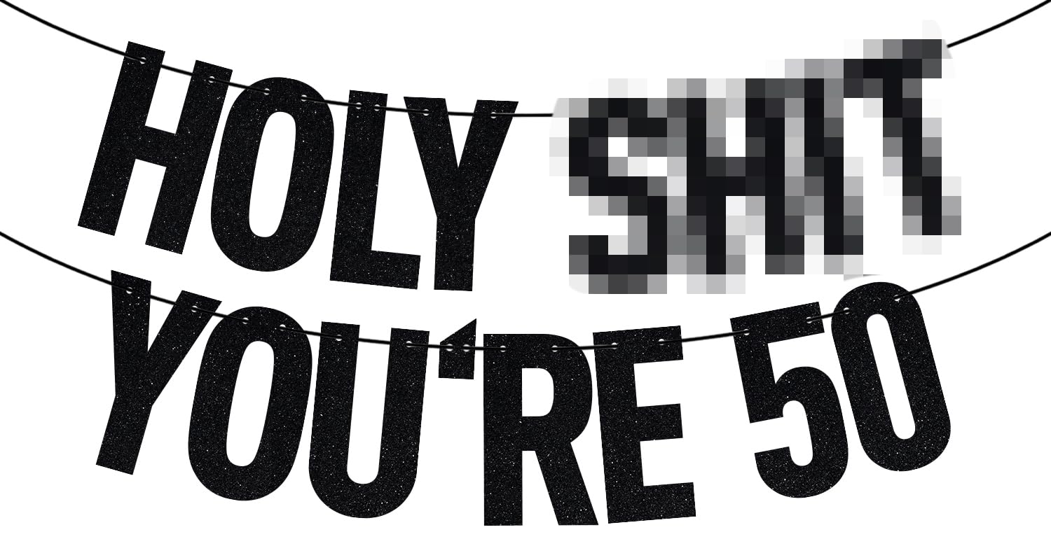 Black Glitter Holy You're 50 Banner, Happy 50th Birthday/Cheers to 50 Years/50 Years Loved & Blessed, Funny 50th Birthday Party Decorations Supplies