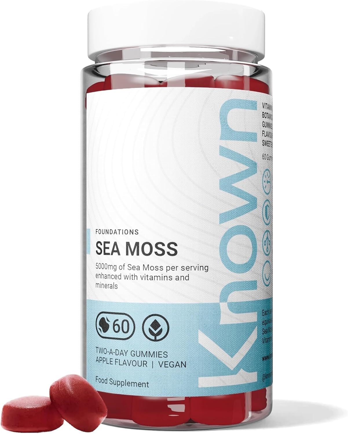 Known Tasty Sea Moss Gummies - 5000mg Sea Moss, Vitamin C, Iodine - Supports Immunity - Natural Apple Flavour - 60 Vegan Gummies, 1 Month Supply