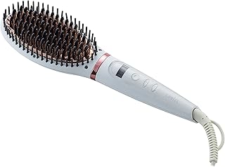 LAVIEL ヘアアイロン ブラシアイロン 海外対応 マイナスイオン 温度調節11段階 MAX200℃ ヘアケア 30分オートオフ機能 ホワイト LV-B01