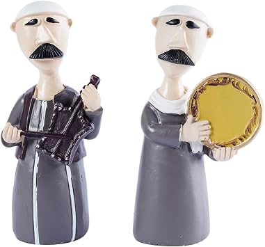Middle Eastern Decor Oud and DAF Player Figurines Set of 2 Resin Arabic Musician Statues Hand Painted Desk Buddy for Eid Al Adha Home Tabletop Shelf Ornament Collection Gift