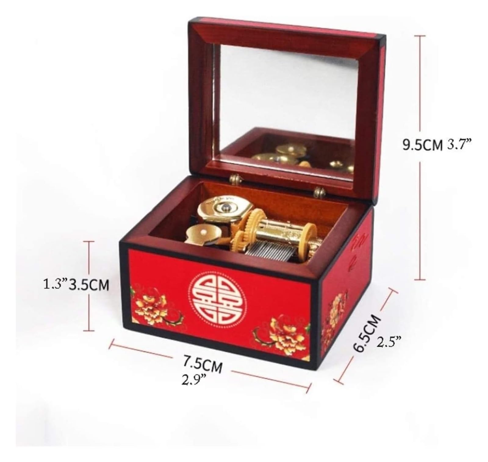 Caja de música Caja de música Caja de música de Boda Caja de música de cumpleaños Caja de música Creativa Roja de Estilo Chino Regalo con patrón en Relieve clásico