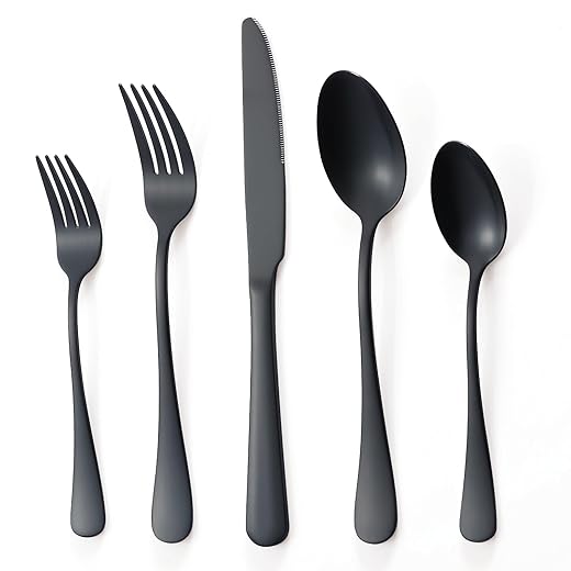 Briout Matte Black Silverware Set, Stainless Steel Cutlery Set Service for 4, Black Flatware Utensil Set include Fork Knife Spoon for Kitchen Home Restaurant, Premium Tableware Hand Wash Recommended