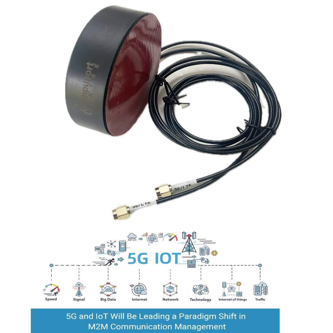 L'antenne de palet de montage magnétique et adhésif CompuPort 5G Cellular Omni-Directional est conçue pour une gamme d'applications cellulaires, y compris les appareils IoT. Câble mâle SMA double