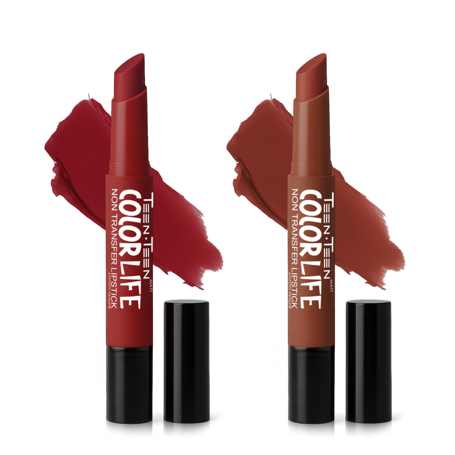 TEEN TEEN Color Life Nontransfer Crayon Lipstick |Matte Finish with Built-in Primer |Waterproof & Long Lasting Lip Color |Smudge-Proof, Fade-Resistant Formula |Combo Color (Red Wine, Apricot)-image-35