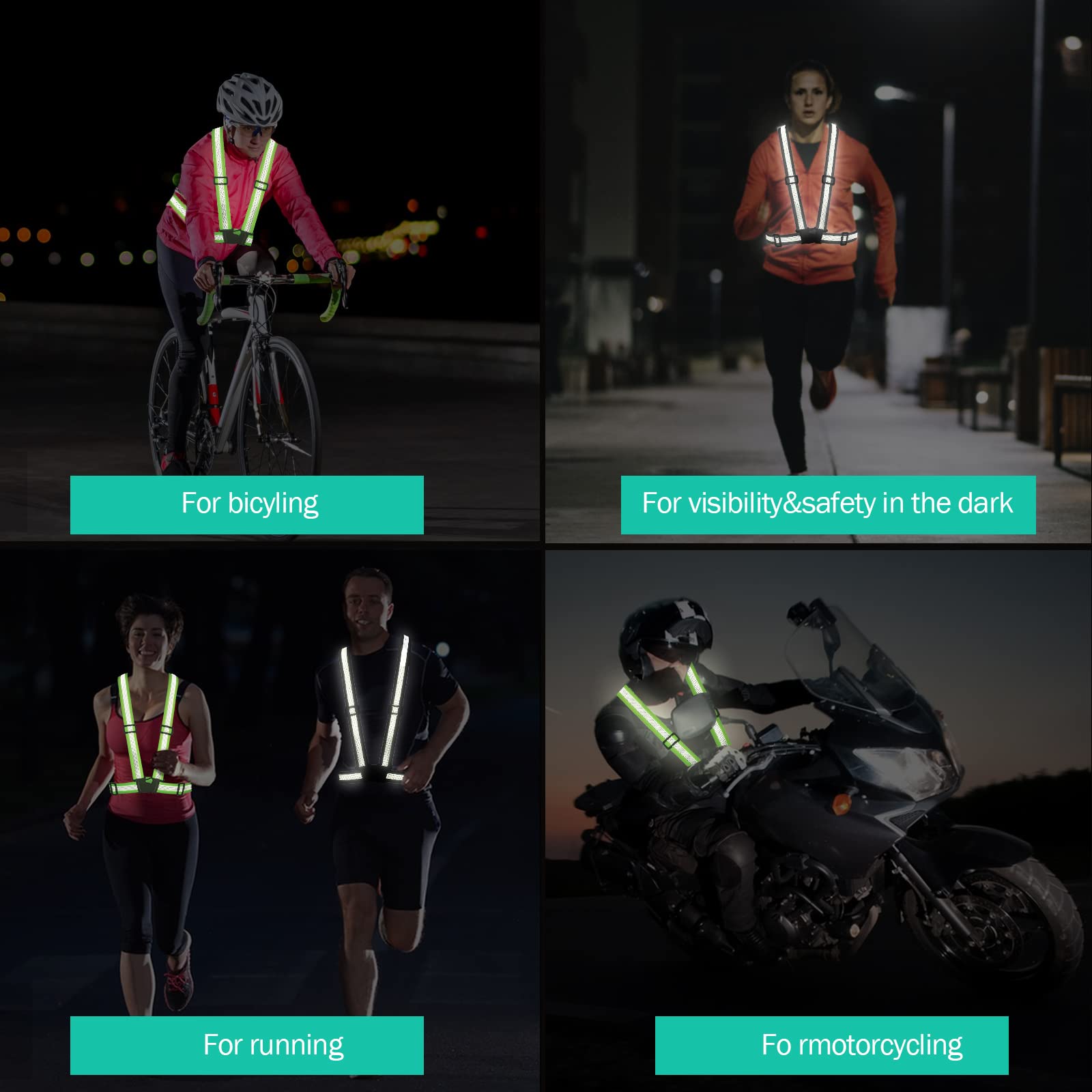 Chaleco reflectante para correr, chaleco de seguridad con correas reflectantes, chaleco de alta visibilidad para correr por la noche, ciclismo, motocicleta, caminar, paquete de 2