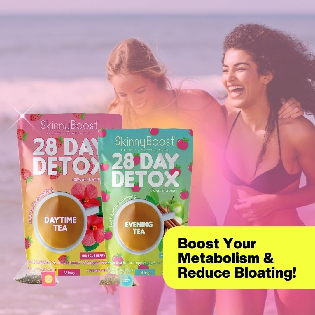 Skinny Boost Detox Tea Kit Slimming Tea for Weight, Metabolism, Energy, Bloating & Colon Cleanse – Green Tea, Herbal, Vegan, Keto, Non-GMO, Sugar-Free-2 PACK –1 Daytime Hibiscus (28 Bags) + 1 Evening Apple -(14 Bags) — Amazon image 7