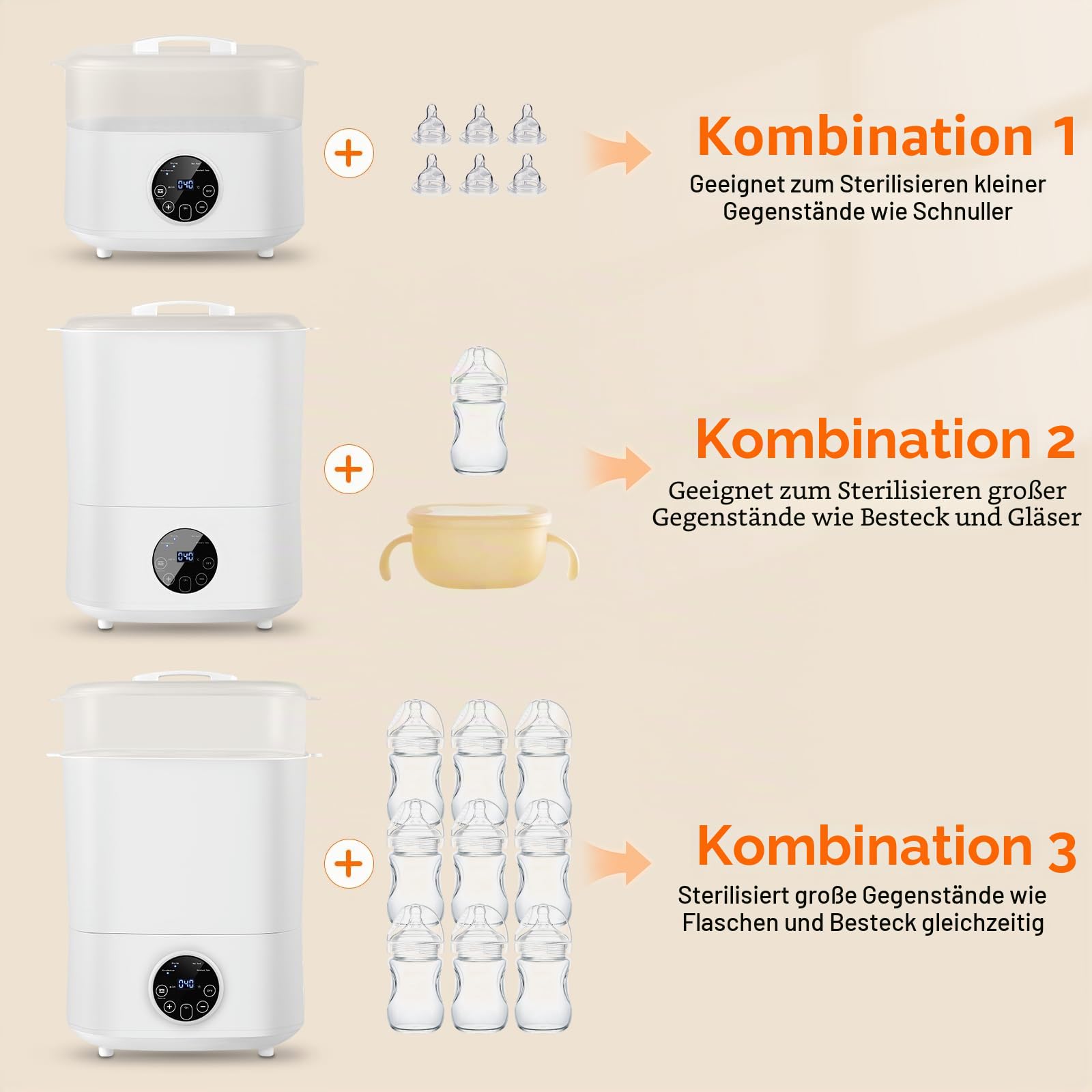 Sterilisator für Babyflaschen, Flaschen Sterilisator Baby | 5-in-1: Sterilisieren, Trocknen, Auto-Sterilisieren&Trocknen, Essen Aufwärmen, Flaschen Warmhalten | 8 Flaschen Kapazität, 24h Keimschutz