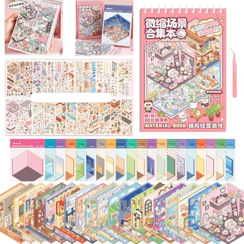 TIYIMIYUXU 3D Sticker Scene Book,Sticker Therapy for Adults,Include 20 Beautiful House Isometric 3D...