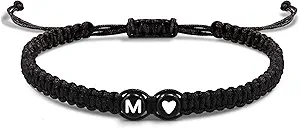 Btysun Initial Bracelets for Women Teen Gifts Trendy Stuff Best Friend Birthday Gifts Graduation Adjustable Letter A-Z Braided Bracelets Heart Link Sister Daughter Mother's Day Mom Female Christmas Jewelry