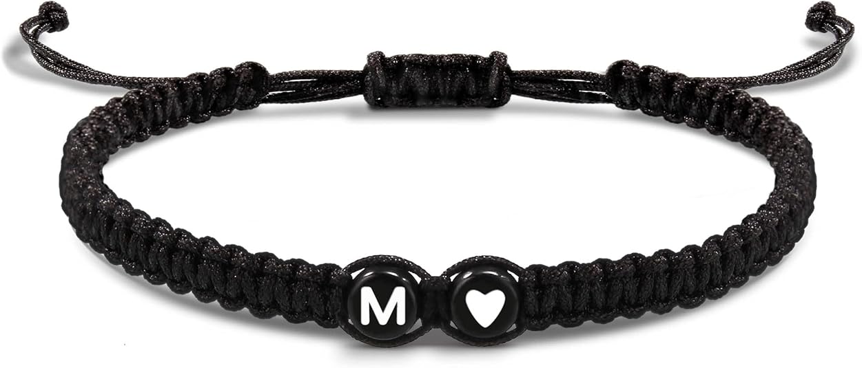Btysun Initial Bracelets for Women Teen Gifts Trendy Stuff Best Friend Birthday Gifts Graduation Adjustable Letter A-Z Braided Bracelets Heart Link Sister Daughter Mother's Day Mom Female Christmas Jewelry