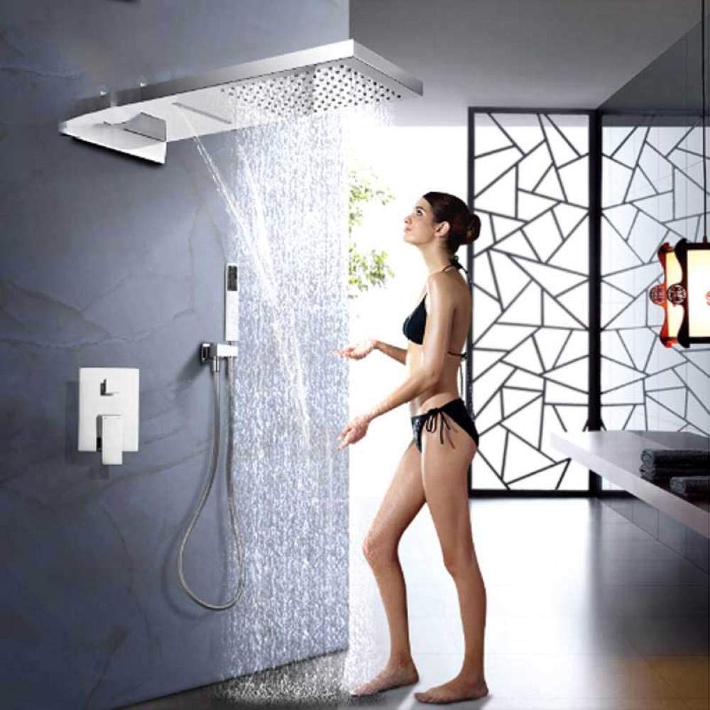 WIQUYBML Sink Tap Bathroom Kitchen Shower Faucets Wall Mount 3 Function Chrome Bath Faucet Set Waterfall Rainfall Head Handshower Mixer Bath/A, a
