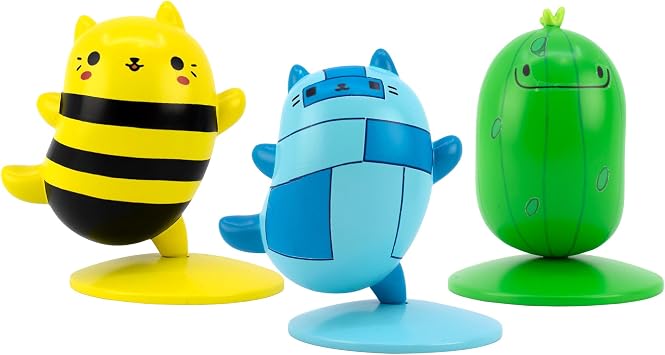 Cats vs Pickles Mini Figure 3-Pack | Mini Figures for Kids | Little Animal Figurines | Plastic Toys for Kids & Adults | Figures for Boys & for Girls | Figurine Toys | Miss Bumblekitty, Roboticat, Joe